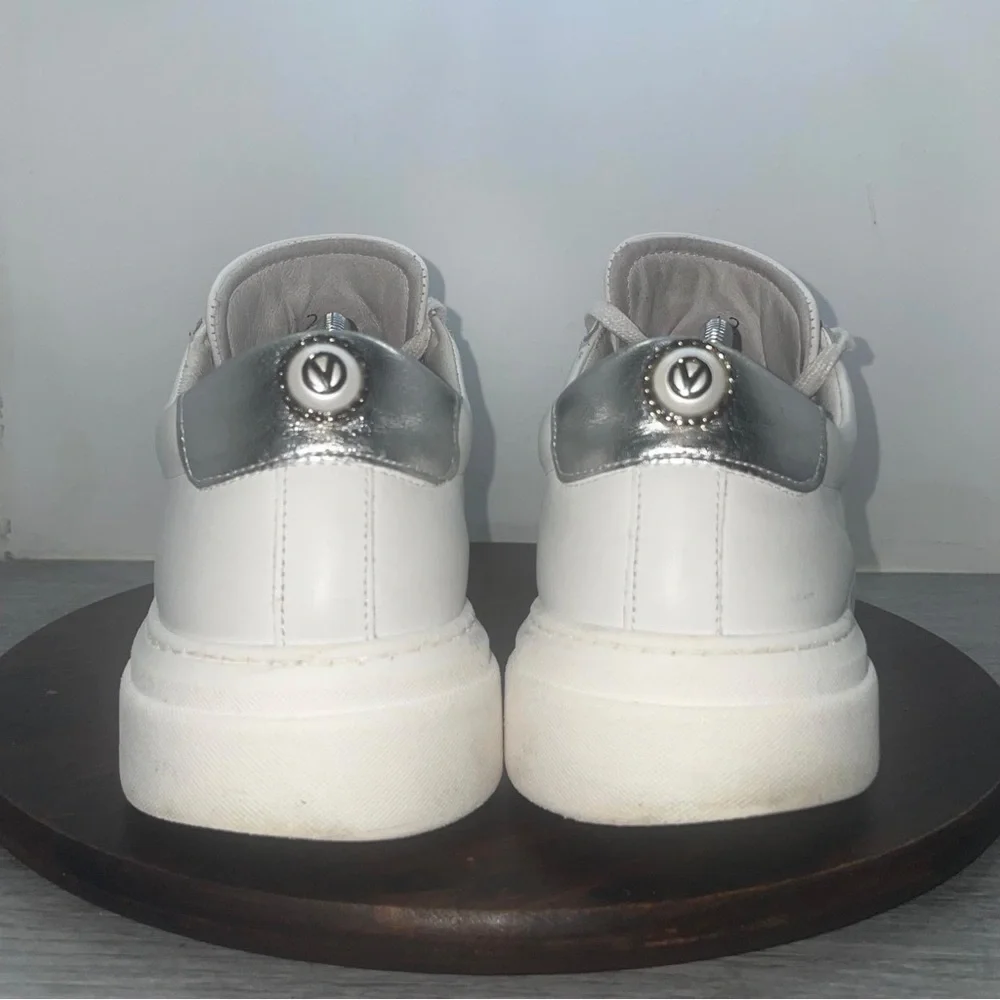 Valentino by Mario Valentino Ronald Logo Leather Sneakers White Sliver Men’s 12